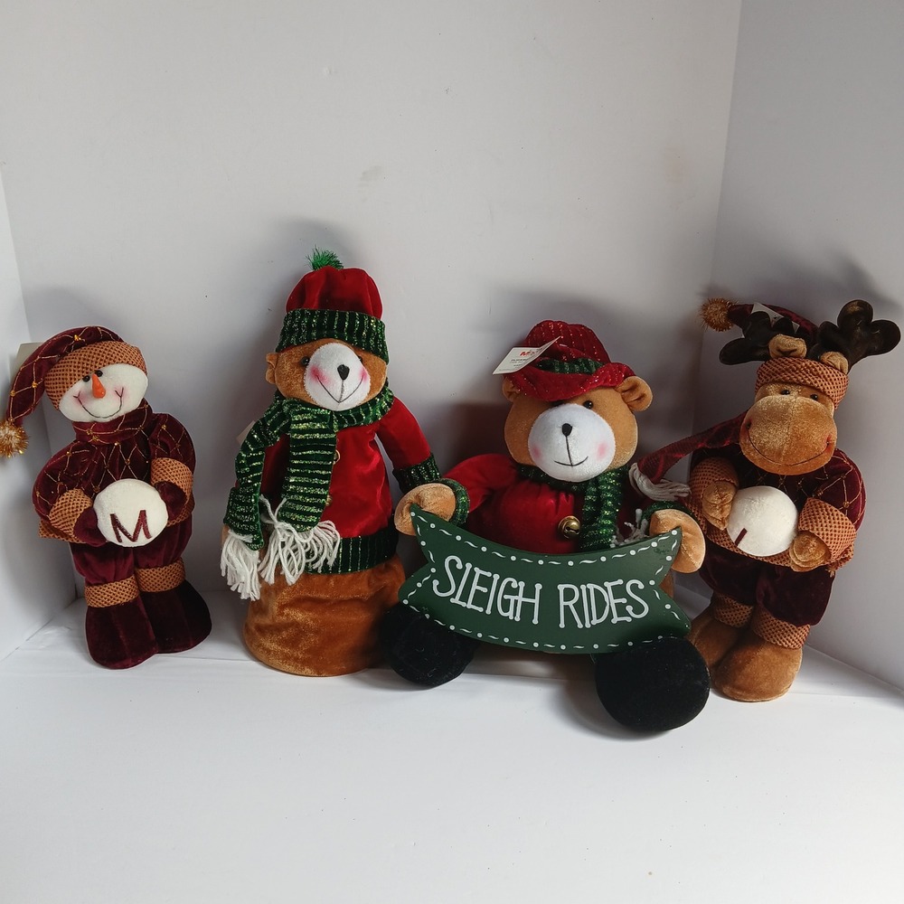 Merry X-mas Flickboard S.A. Holiday Plush Figurines Set of 4 Snowman Reindeer